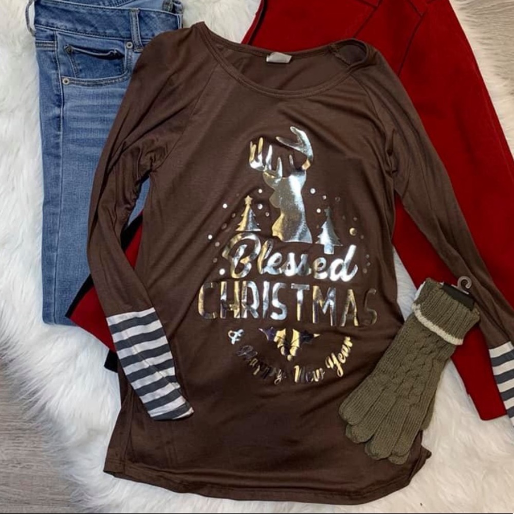 Blessed Christmas Graphic Tee Boutique Top